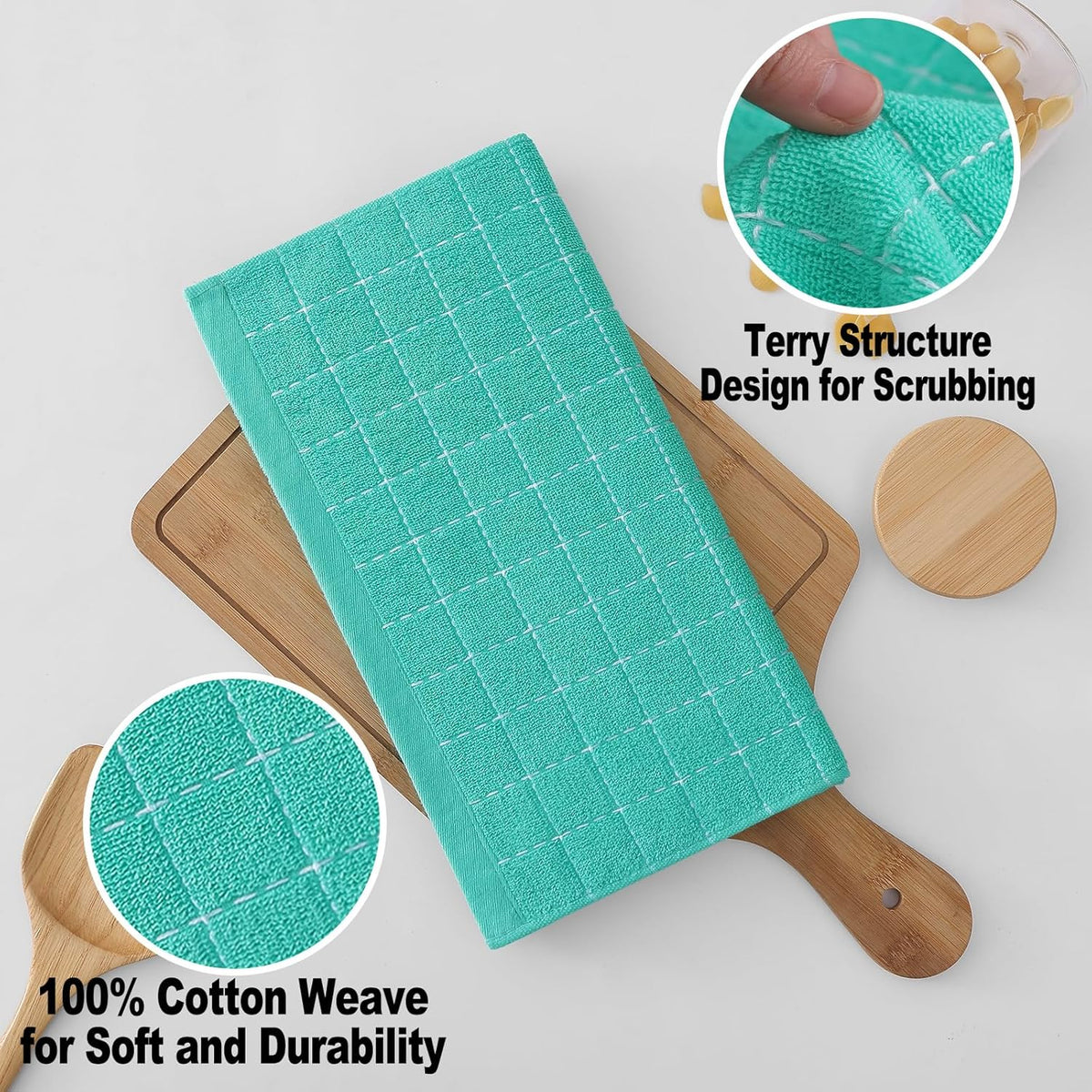 Homaxy 100% Cotton Terry Kitchen Dish Cloths, Ultra Soft and Absorbent Dish Towels for Kitchen, Suitable for Drying and Washing Dishes, 12 Pack, 12 x 12 Inches, Turquoise