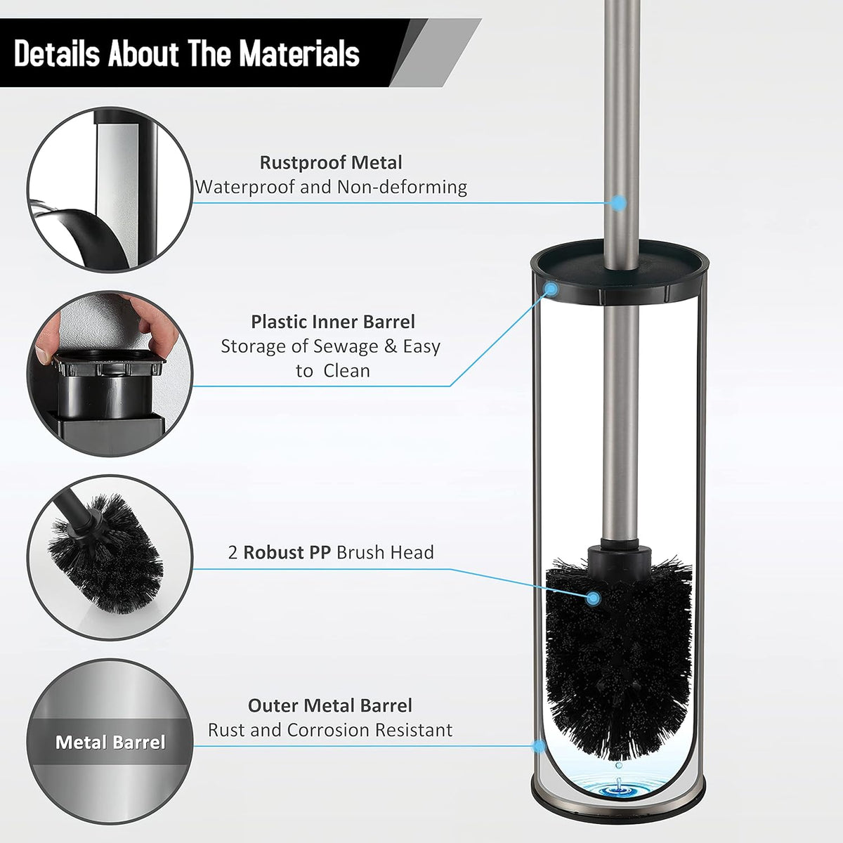 BGL Toilet Brush and Holder,Stainless Steel Toilet Brushes for Bathroom with Holder, Toilet Bowl Brush and HolderBrushed Nickel