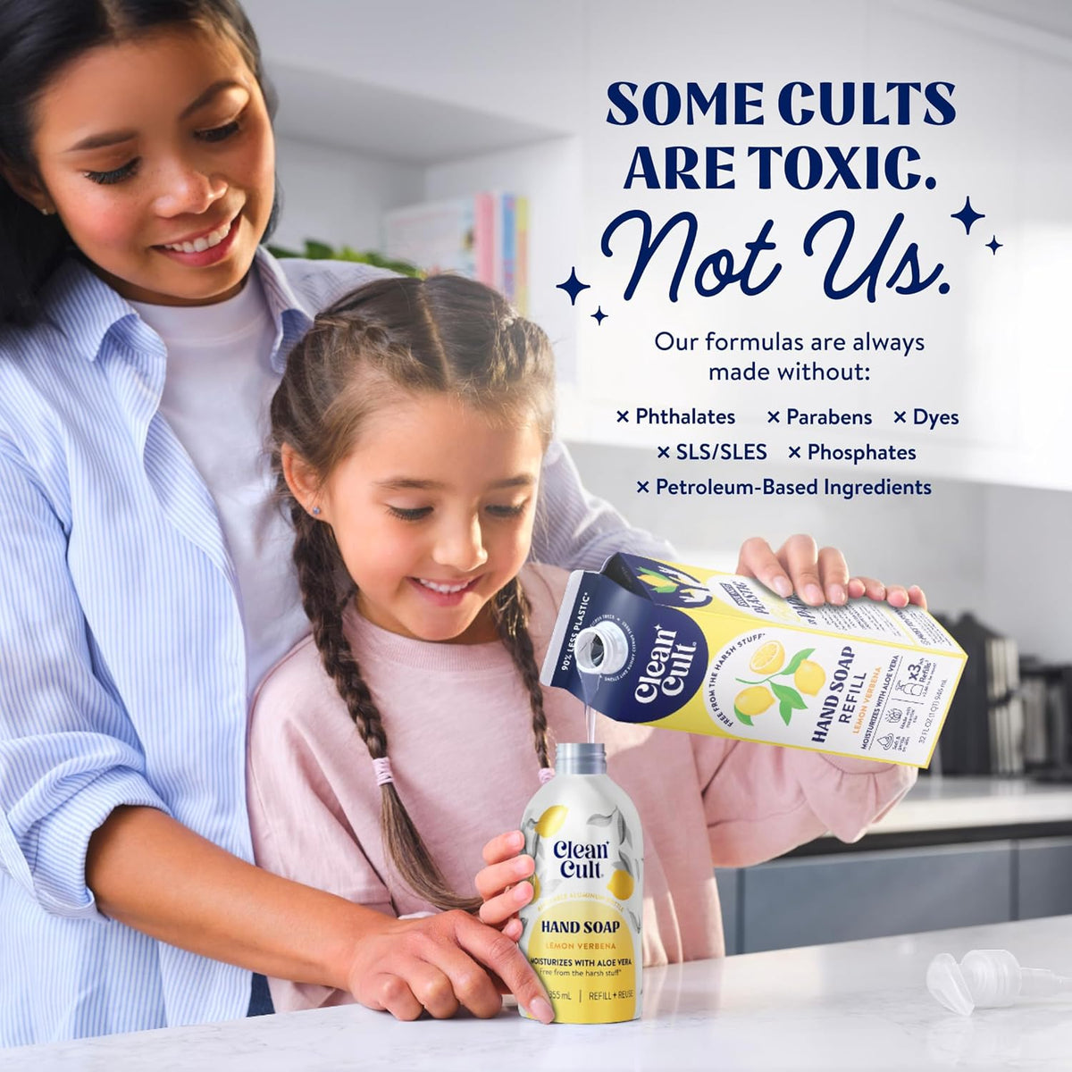 Cleancult Liquid Hand Soap Refills - Lemon Verbena - Moisturizes Dry & Sensitive Skin - Made with Aloe Vera & Essential Oils - Eco Friendly - Paper-Based Packaging - 32 oz/2 Pack