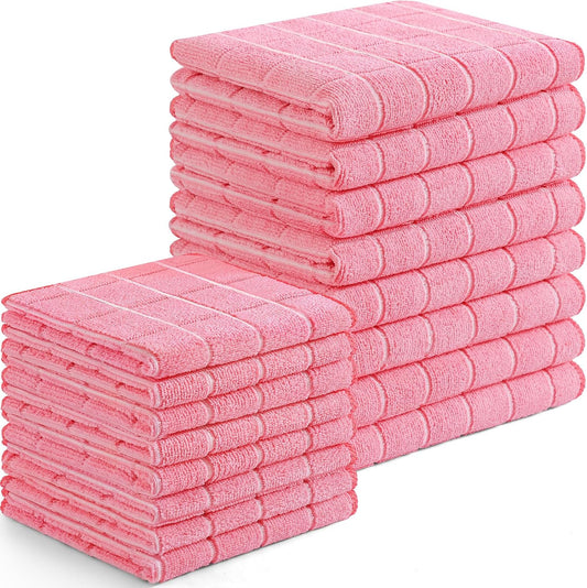 Homaxy Microfiber Kitchen Towels and Dishcloths Set, 16 Pack Soft and Absorbent Dish Hand Towels Bulk, 28 x 16 Inch & 12 x 12 Inch Quick Drying Rags for Washing Dishes, Pink