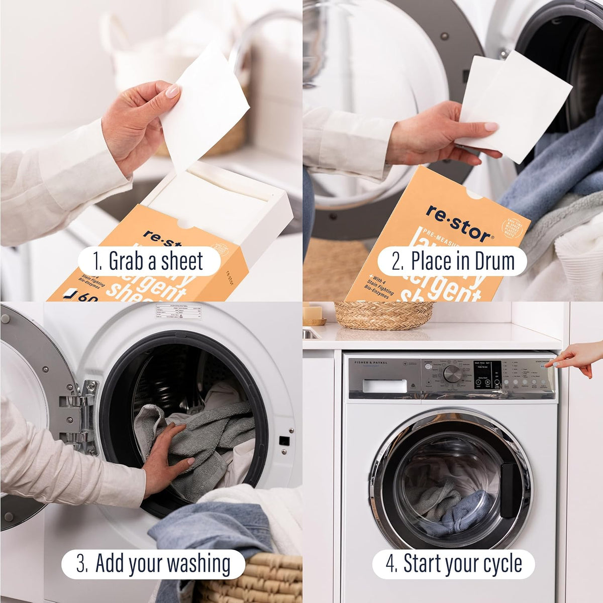 restor Laundry Detergent Sheets Tropical Breeze 60 Loads | Eco Friendly Plastic Free Travel Laundry Washer Sheets | Superior Stain Fighting Washing Detergent sheets Number One in Australia