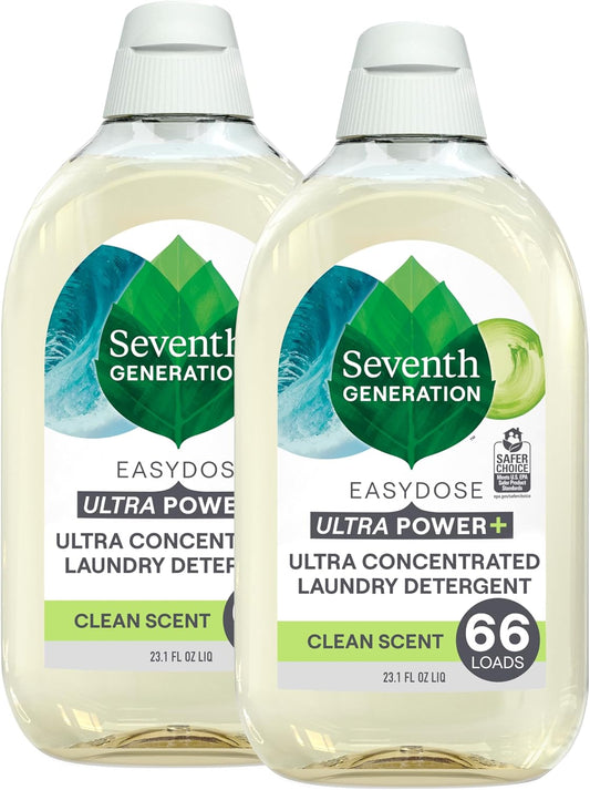 Seventh Generation Laundry Detergent Ultra Concentrated Clean Scent oz 2 Pack 132 Loads, Clear, Power Plus, 23.1 Ounce
