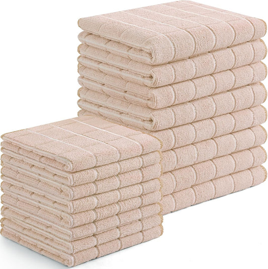 Homaxy Microfiber Kitchen Towels and Dishcloths Set, 16 Pack Soft and Absorbent Dish Hand Towels Bulk, 28 x 16 Inch & 12 x 12 Inch Quick Drying Rags for Washing Dishes, Beige