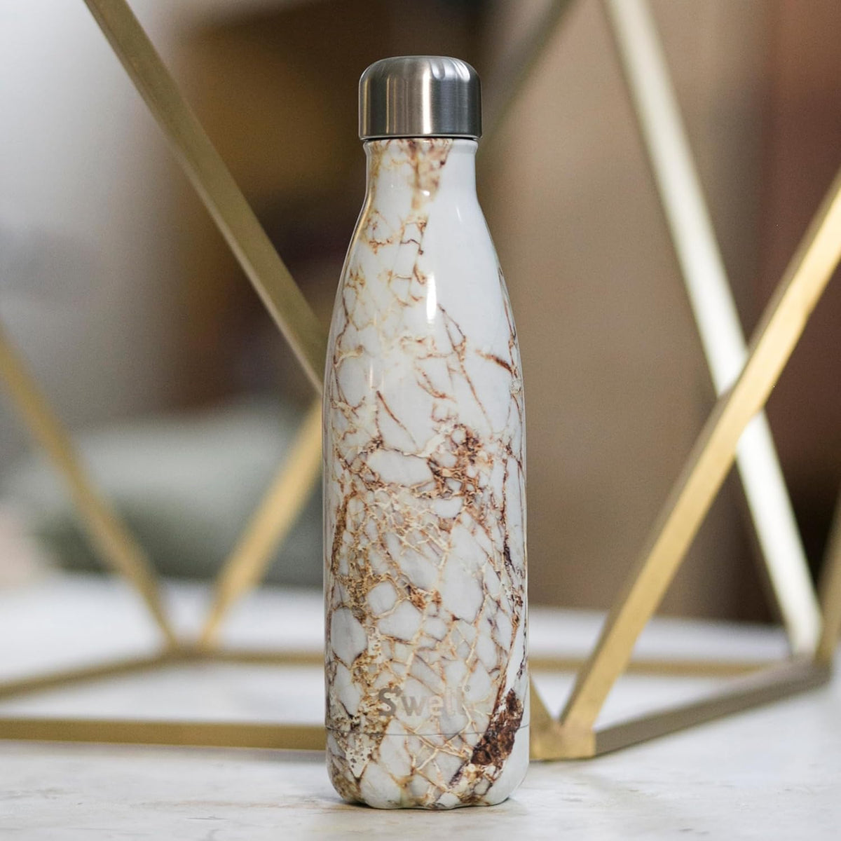 S'well Stainless Steel Water Bottle, 17oz, Calacatta Gold, Triple Layered Vacuum Insulated Containers Keeps Drinks Cold for 36 Hours and Hot for 18, BPA Free, Perfect for On the Go