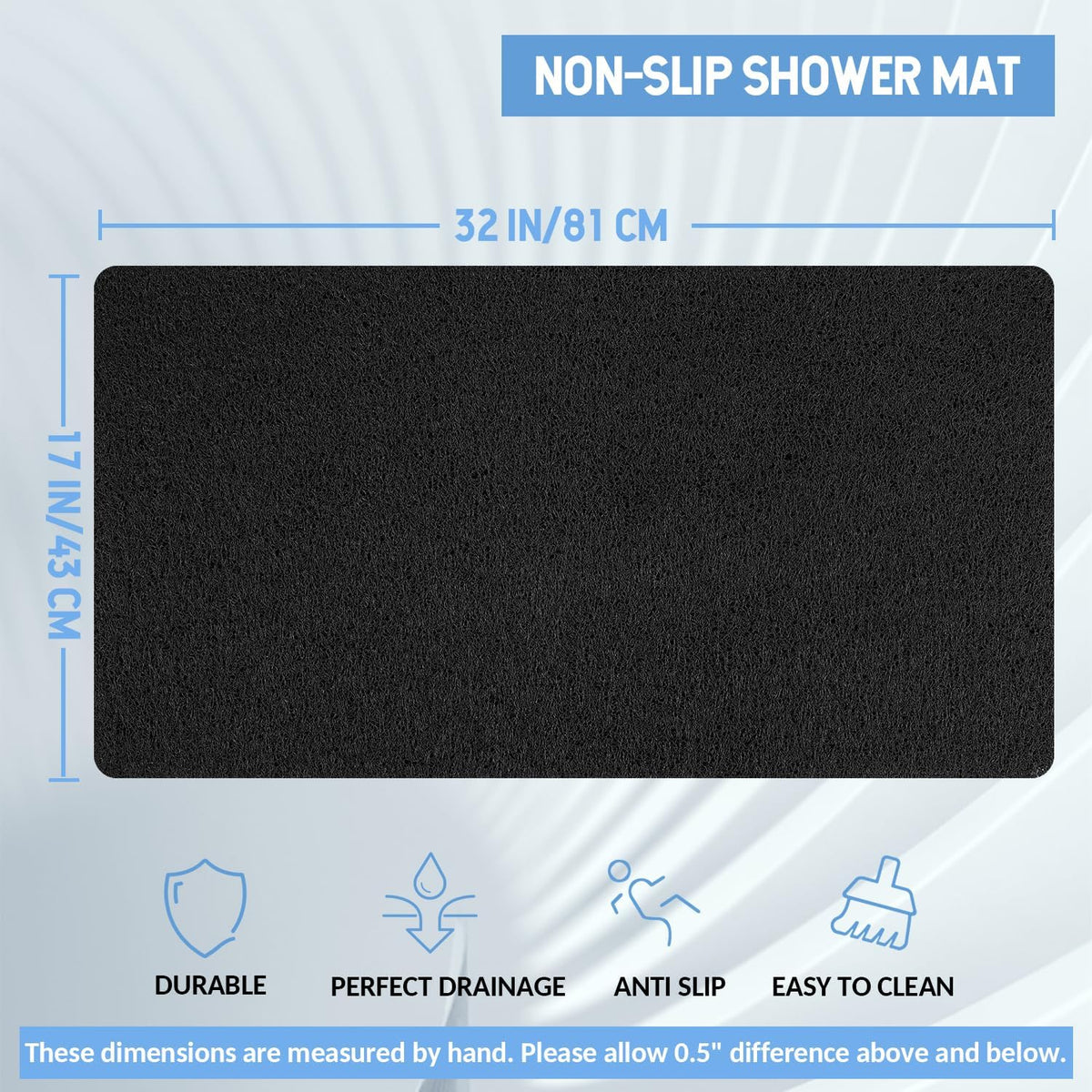 Non-Slip Bathtub Mat, Anti Slip Shower Mat, Fast Drying Bathtub Mats, Foot Scrubber Mat, Anti Slip Mat for Tub, Floor, Bathroom, Kitchen, Home, Hotel (Black 32"×17")