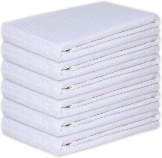 Kitchen Towels Set of 6 Soft Premium Cotton Highly Absorbent Dish Towels 18x28 Inches, Washable & Reusable Tea Towel, Quick Drying Dish Cloths with Hanging Loop - White Solid