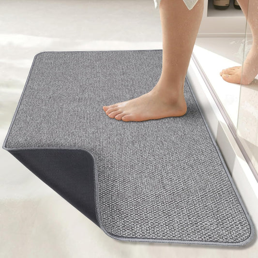 Bath Mat,Ultra Thin Bathroom Rugs,Rubber Bath Mats for Bathroom,No Slip Bath Rugs,Quick Dry,Machine Washable,Low Pile,Absorbent,Shower Outside,Sink,Home Decor Accessories.Grey,1'8"x2'8"(20x32inch)