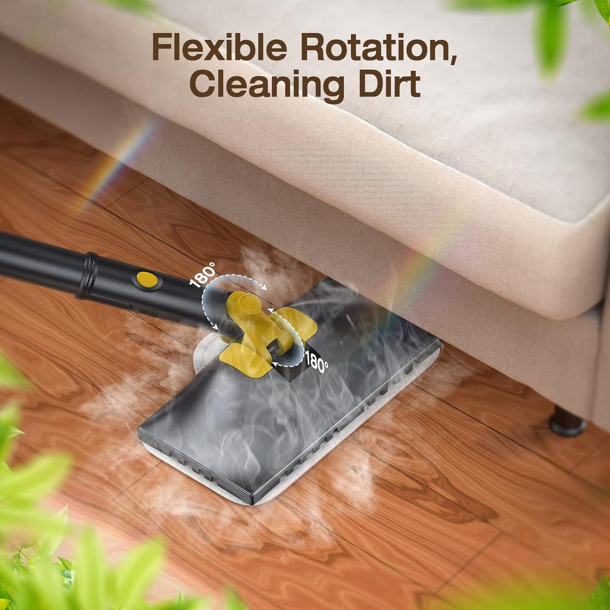 ScrubWiz Steam Mop Cleaner with Detachable Handheld Steamer, 10-in-1 Multi Accessories, Washable Microfiber Pads, 350ml and 2 Adjustable Levels for Cleaning Floor, Carpet, Grill, Tile, and Grout, Gray