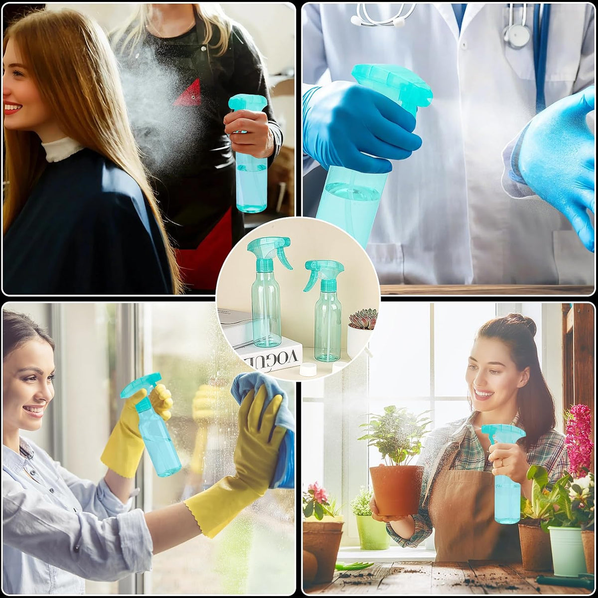 Cosywell Plastic Spray Bottles 8.8oz/260ml 2 Pack Refillable Container Empty Spray Bottle for Cleaning Mist/Stream Heavy Duty Water Spraying Bottle for Cooking Hair Care Essential Oils(Green)
