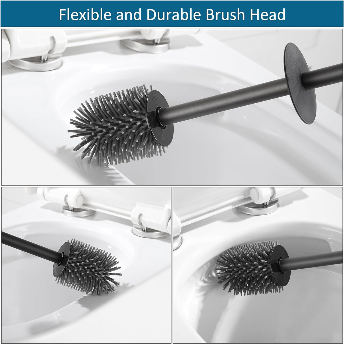 BVL Toilet Brush and Holder Set Black Freestanding for Bathroom
