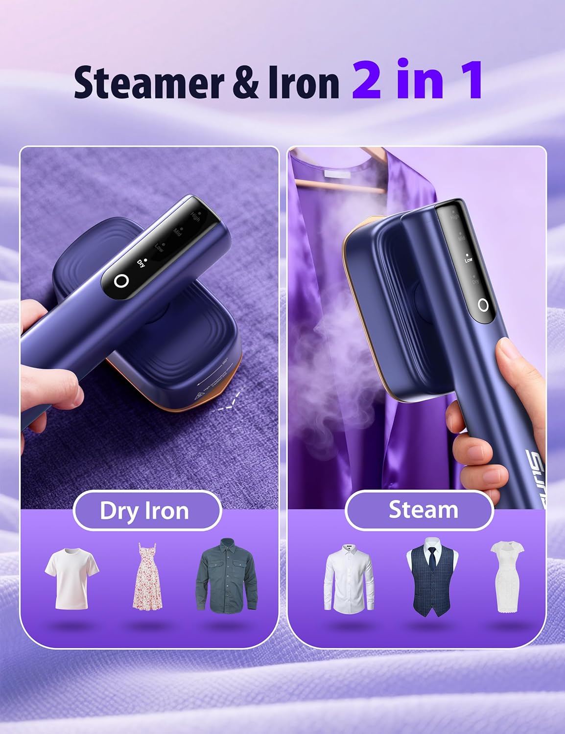 Sundu Steamer for Clothes,15s Fast Heat-up Handheld Garment Steamer,35mins Runtime & 180ml Large Tank,25g/min Steam,Ceramic Panel,Stands on Desk,Wrinkle Remover for Travel, Home, Office(Blue)