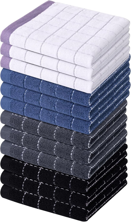 Homaxy 100% Cotton Terry Kitchen Dish Cloths, Ultra Soft and Absorbent Dish Towels for Kitchen, Suitable for Drying and Washing Dishes, 12 Pack, 12 x 12 Inches, Mixed Colour