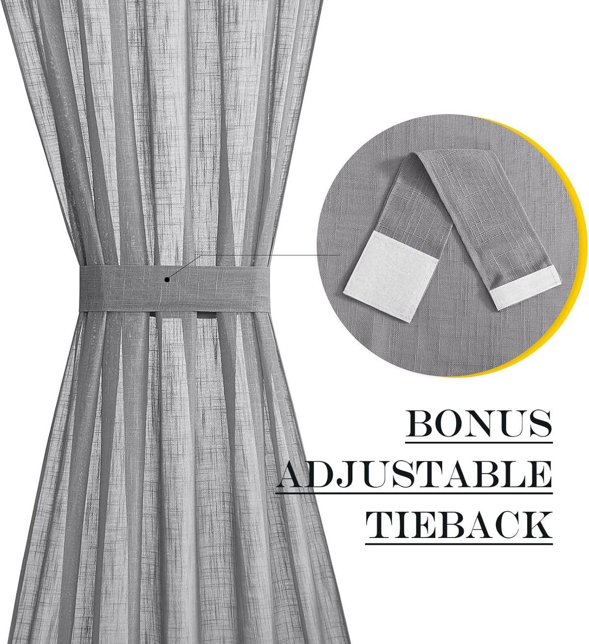 NICETOWN Flax Linen Sheer Door Curtains Privacy French Curtain Light Filgtering Tricia Window Curtain for Patio Sidelight Glass Door, 36 x 72 inches, 1 Panel, Dark Grey