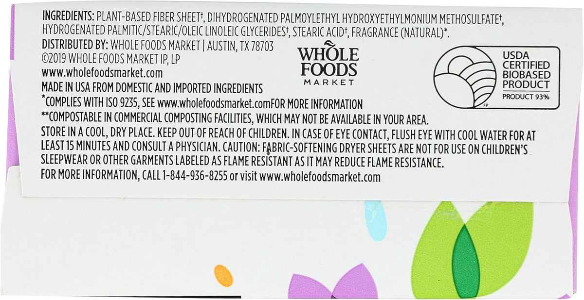 365 by Whole Foods Market, Lavender Fabric Softener Sheets 80 Count, 80 Count (Pack of 2)