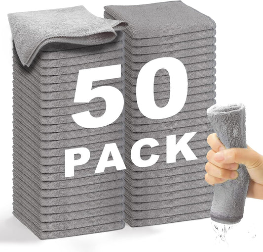 Microfiber Cleaning Cloth Grey-50Pcs (13x13 inch) 2100 Series Ultra Soft Highly Absorbent Rags for Cleaning, Reusable and Lint Free Cleaning Towels for Housekeeping-Machine Wash (Gray)