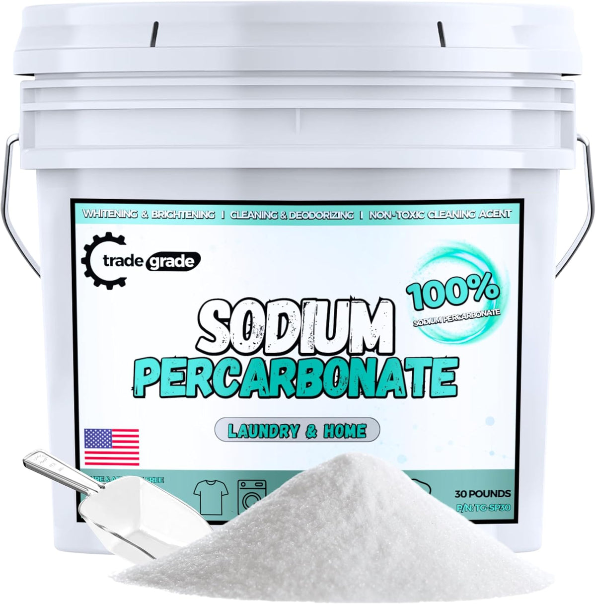 TradeGrade Sodium Percarbonate Powder – Oxygen Bleach Powder for Laundry, Home & Outdoor Cleaning – Unscented Multi-Purpose Cleaner and Stain Remover in Resealable Bucket (480 Ounce)
