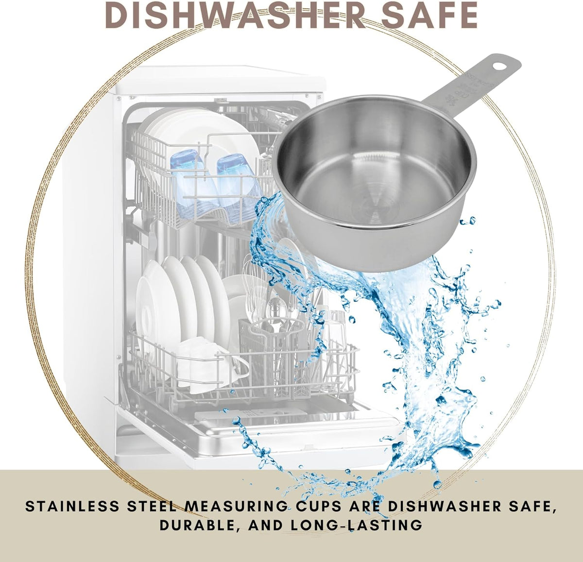 1/2 Cup Stainless Steel Measuring Cup | Sturdy Metal 125 ml | 125 cc | 4 oz | Single Cup for Wet and Dry Ingredients | Great for use as 1/2 Cup Dog Food Scoop - 1 PK