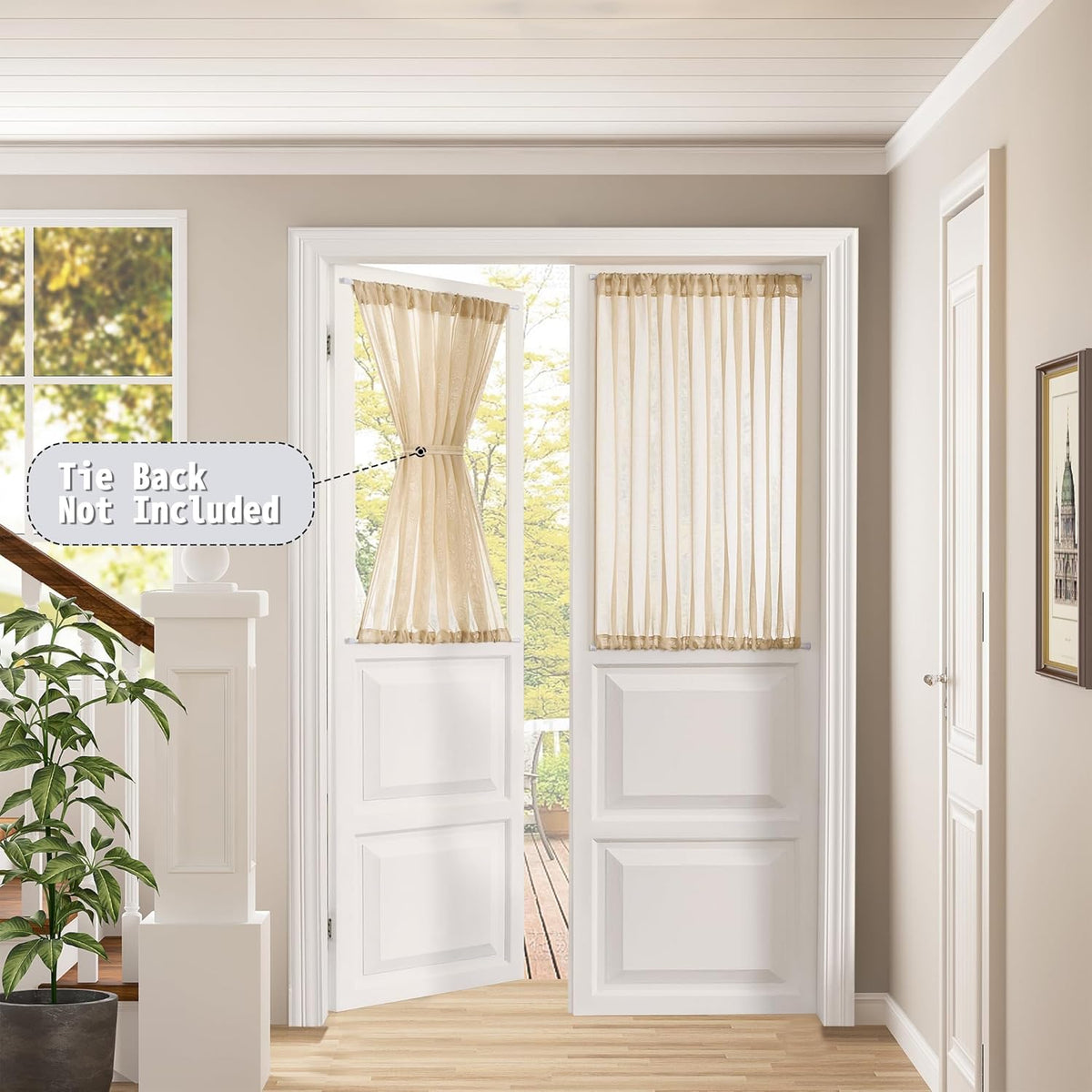 Tollpiz Short Sheer Linen Textured Curtain Sheers Doorway Light Filtering Voile Patio Glass Door Rod Pocket Curtains French Door, 54 x 54 inches Long, Beige, Set of 1 Panel
