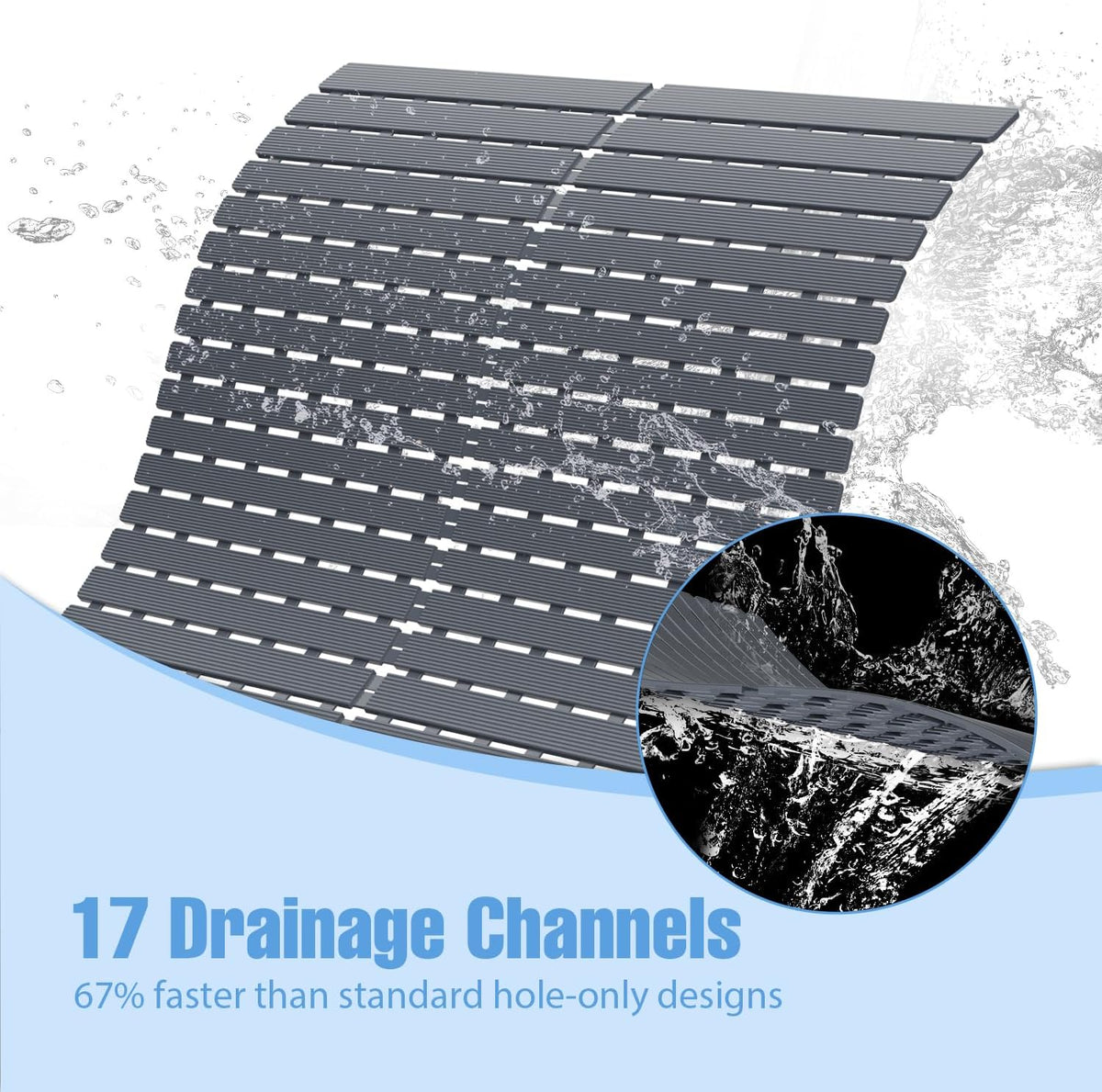 Shower Mat Non-Slip Bath Mat for Tub Floor & Stall with 200+ Suction Cups & Drain Holes, Quick Dry Machine Washable Bathtub Mat, Safe for Elderly& Baby, Bathroom Essentials 24x24 Inch (Light Grey)