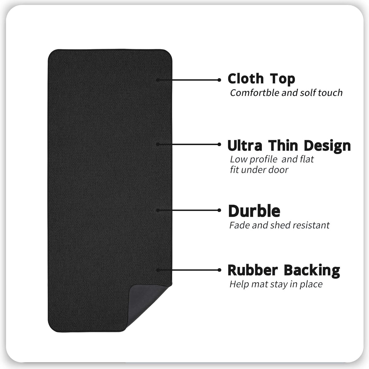 Bath Mat,Ultra Thin Bathroom Runner Rugs,Large Bath Mats for Bathroom,Quick Dry,Non-Slip,Machine Washable,Low Pile,Bath Rug,Shower Outside,Sink,Home Decor Accessories.Black,2'x5'（24x60inch）
