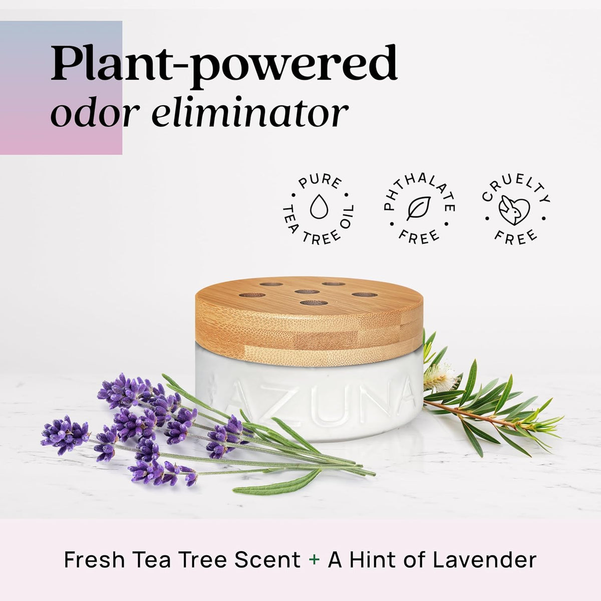 Azuna Air Freshener & Odor Eliminator for Strong Odor | 4 Room Kit Includes (4) Empty Luxe Glass Jar & 24oz Gel Refill with Tea Tree Essential Oil | Aromatherapy | Last 60-90 Days