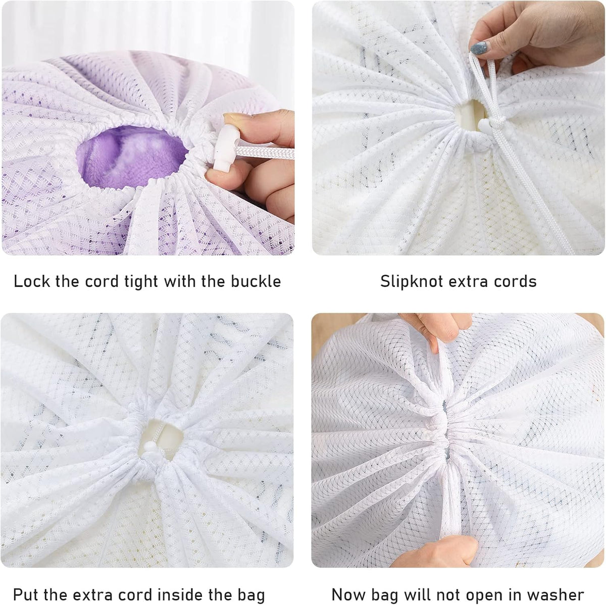 Polecasa Extra Heavy Duty Large Diamond Mesh Laundry Bags with Drawstring Closure & ID Tag, 24 x 36 inches Washable Storage Bag, Laundry Accessory for Hamper, College, Travel, Sports, Dorms, White