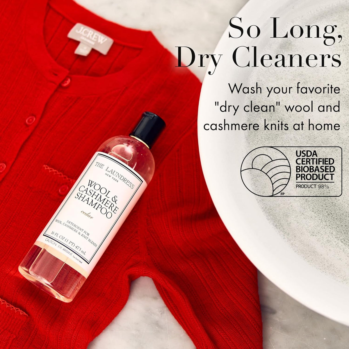 The Laundress Wool & Cashmere Shampoo, Double Concentrated, Cedar Scent, Wool Detergent, Wool Wash, Cashmere Shampoo, 16 Fl Oz