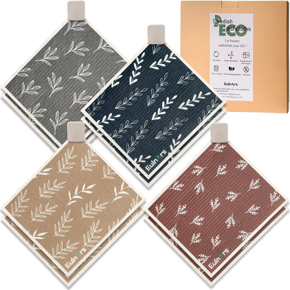 Swedish Dishcloths, 8 Pack Reusable Paper Towels with Clips, Quick Drying Dish Towels, Super Absorbent Cellulose Sponge Cloths, No Odor, Kitchen Cleaning Essentials