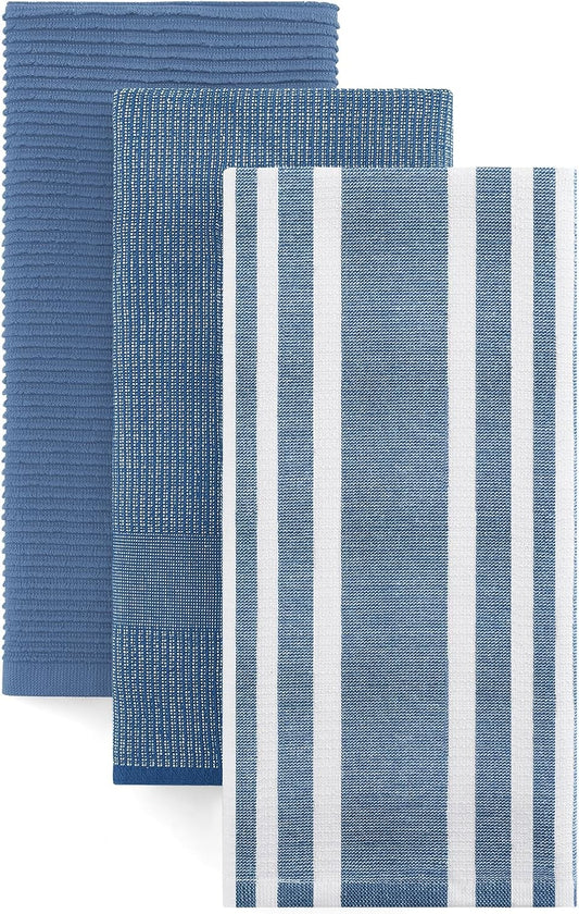 Homaxy Premium Kitchen Towels(18”x 28”, 3 Pack), Large Cotton 380 GSM Kitchen Hand Towels, Soft and Absorbent Terry Dish Towels, Multipurpose Tea Towel Set with Hanging Loop, Navy Blue
