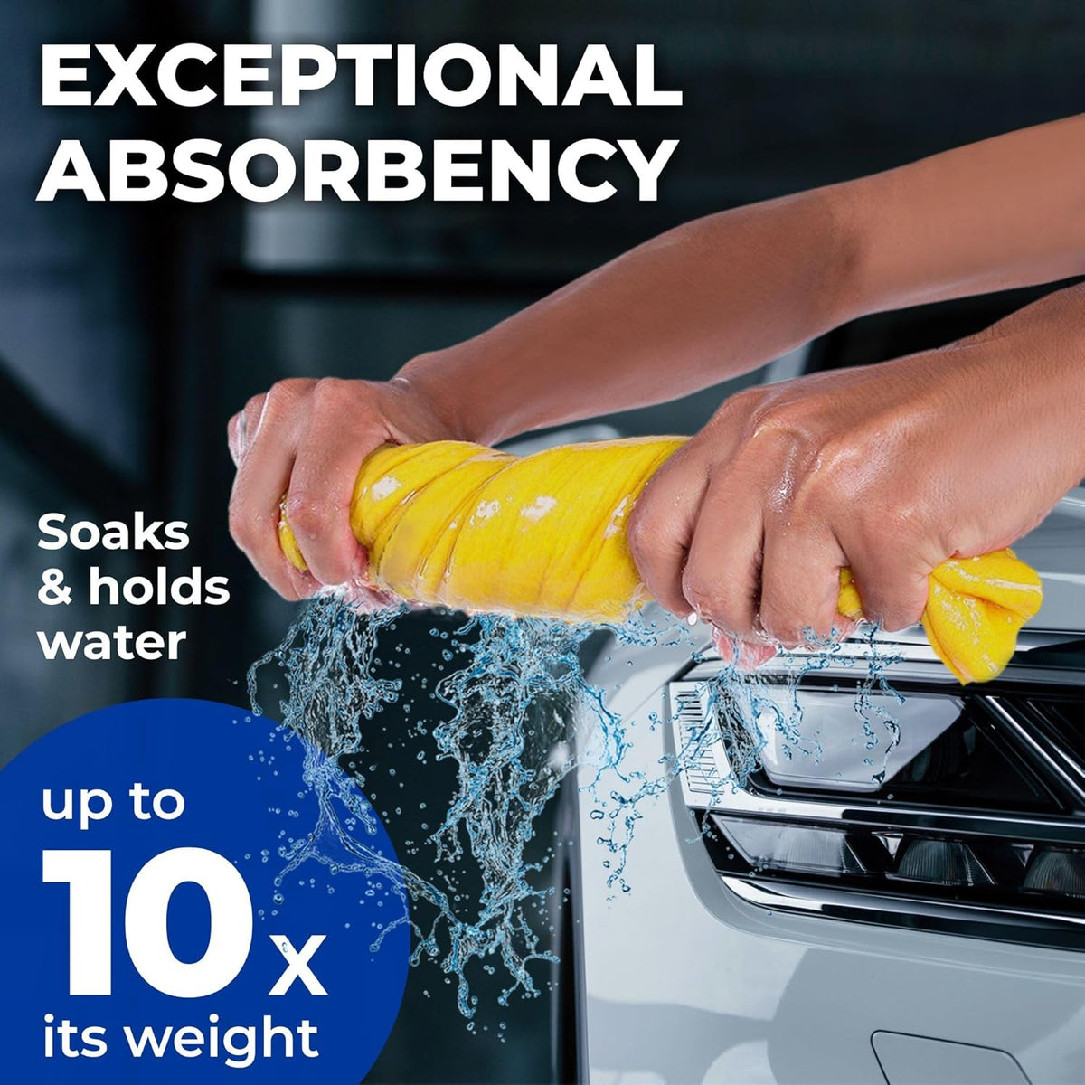 Premium XL Shammy Towel for Car - (34”x25”) - Super Absorbent Chamois Cloth - Spots and Scratch-Free - Reusable Car Drying Towels