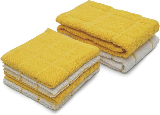 100% Cotton Terry Dish Cloth & Dish Towel, 6 Pack, Super Soft and Absorbent Kitchen Towels, Perfect for Kitchen Cleaning and Dish Washing (Yellow (DT and DC Combo))