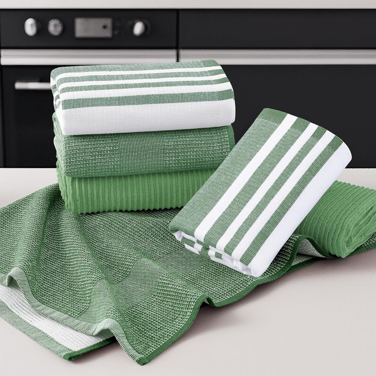 Homaxy Premium Kitchen Towels(18”x 28”, 6 Pack), Large Cotton 380 GSM Kitchen Hand Towels, Soft and Absorbent Terry Dish Towels, Multipurpose Tea Towel Set with Hanging Loop, Grass Green