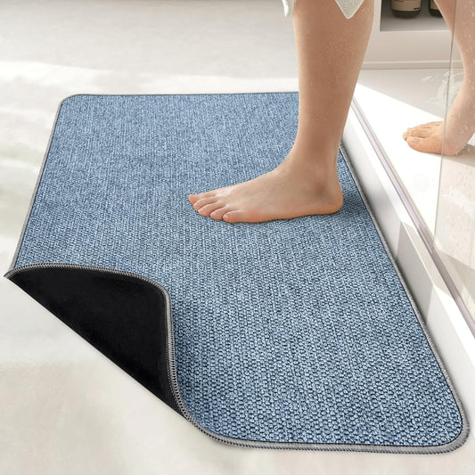 Bath Mat,Ultra Thin Bathroom Rugs,Rubber Bath Mats for Bathroom,No Slip Bath Rugs,Quick Dry,Machine Washable,Low Pile,Absorbent,Shower Outside,Sink,Home Decor Accessories.Blue,1'8"x2'8"(20x32inch)
