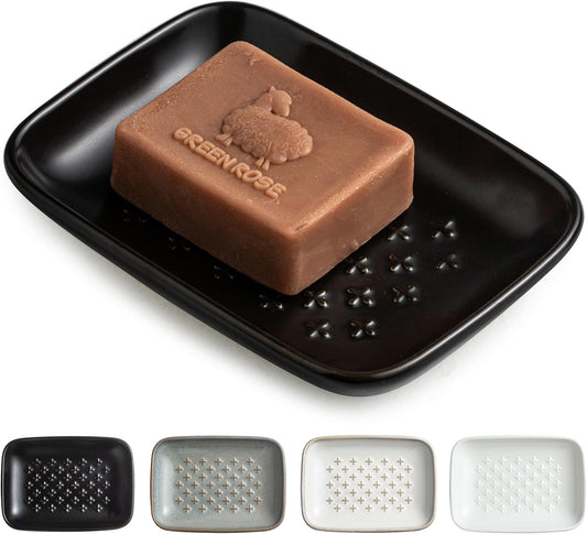 Gomakren Soap Dish, Shower Soap Holder, Ceramic Soap Dishes for Bar Soap Sponge Shampoo, Halloween Soap Saver Tray for Bathroom Kitchen Sink Counter, 5.5 Inch, Black