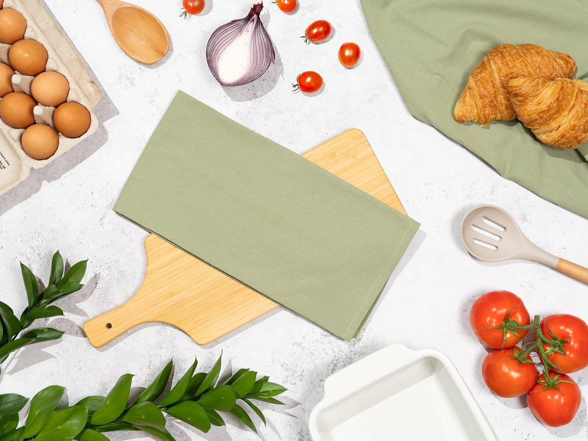 Sage Green Flour Sack Tea Towels - 100% Organic Cotton, 5 Pack, 27"x27", Highly Absorbent Dish Towels - Versatile Kitchen Towels for Baking - Customizable and Easy to Embroider (5 Pack - Sage Green)