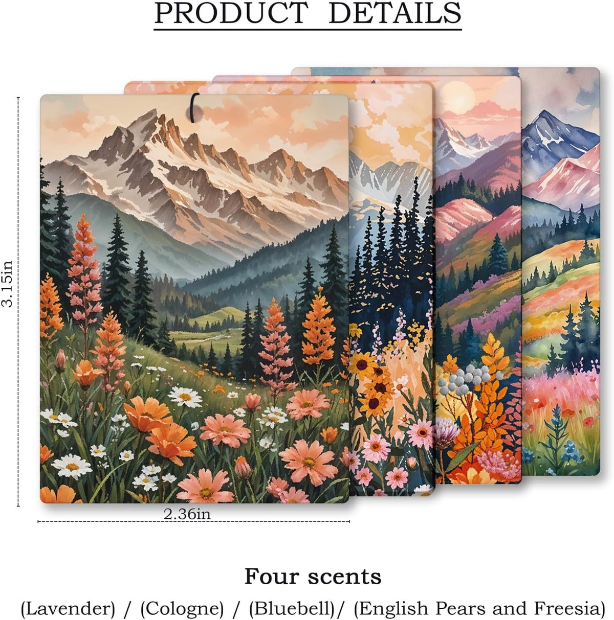 Maximalist Floral Mountain Car Air Freshener 4 Pcs, Boho Abstract Eclectic Flower Hanging Scents Air Freshener for Women Girls Gifts, Cute Scented Car Accessories Decor for Room Closet Drawer