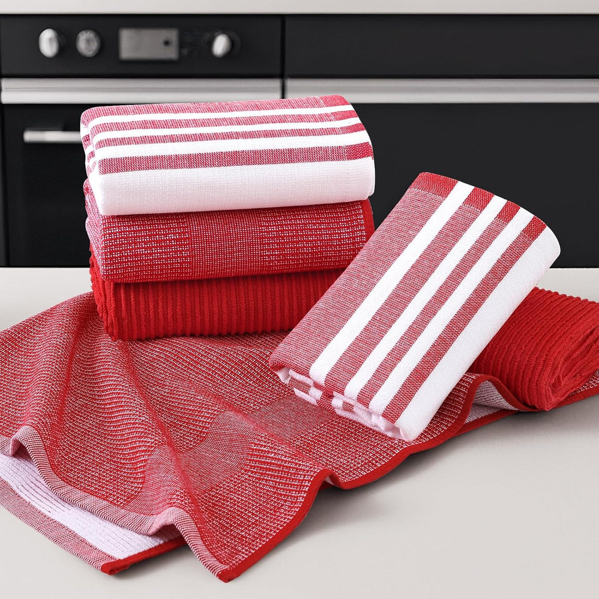 Homaxy Premium Kitchen Towels(18”x 28”, 12 Pack), Large Cotton 380 GSM Kitchen Hand Towels, Soft and Absorbent Terry Dish Towels, Multipurpose Tea Towel Set with Hanging Loop, Red