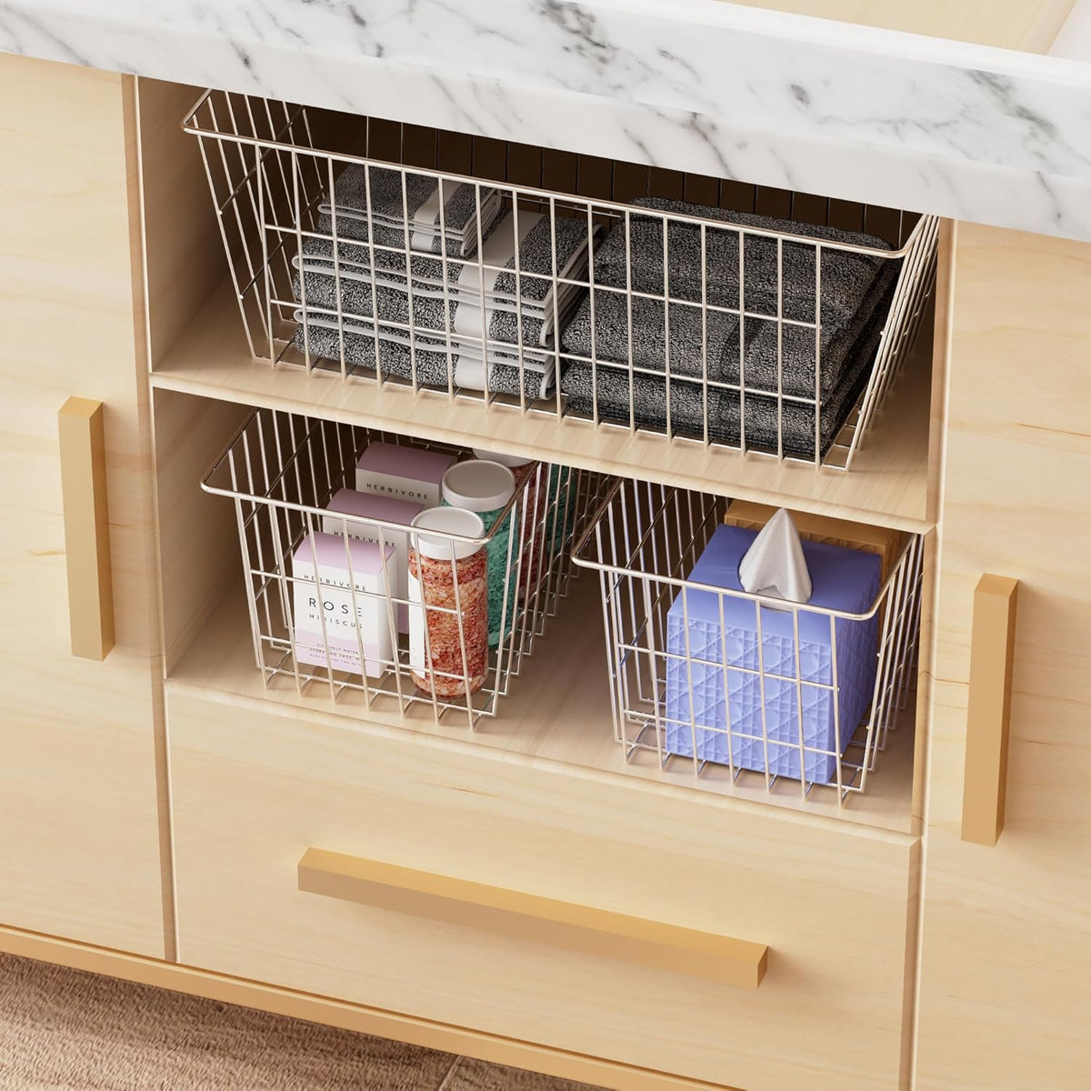 SANNO 15.7in Freezer Baskets Bins - Freezer Storage Containers Organizer for Office, Bathroom, Pantry