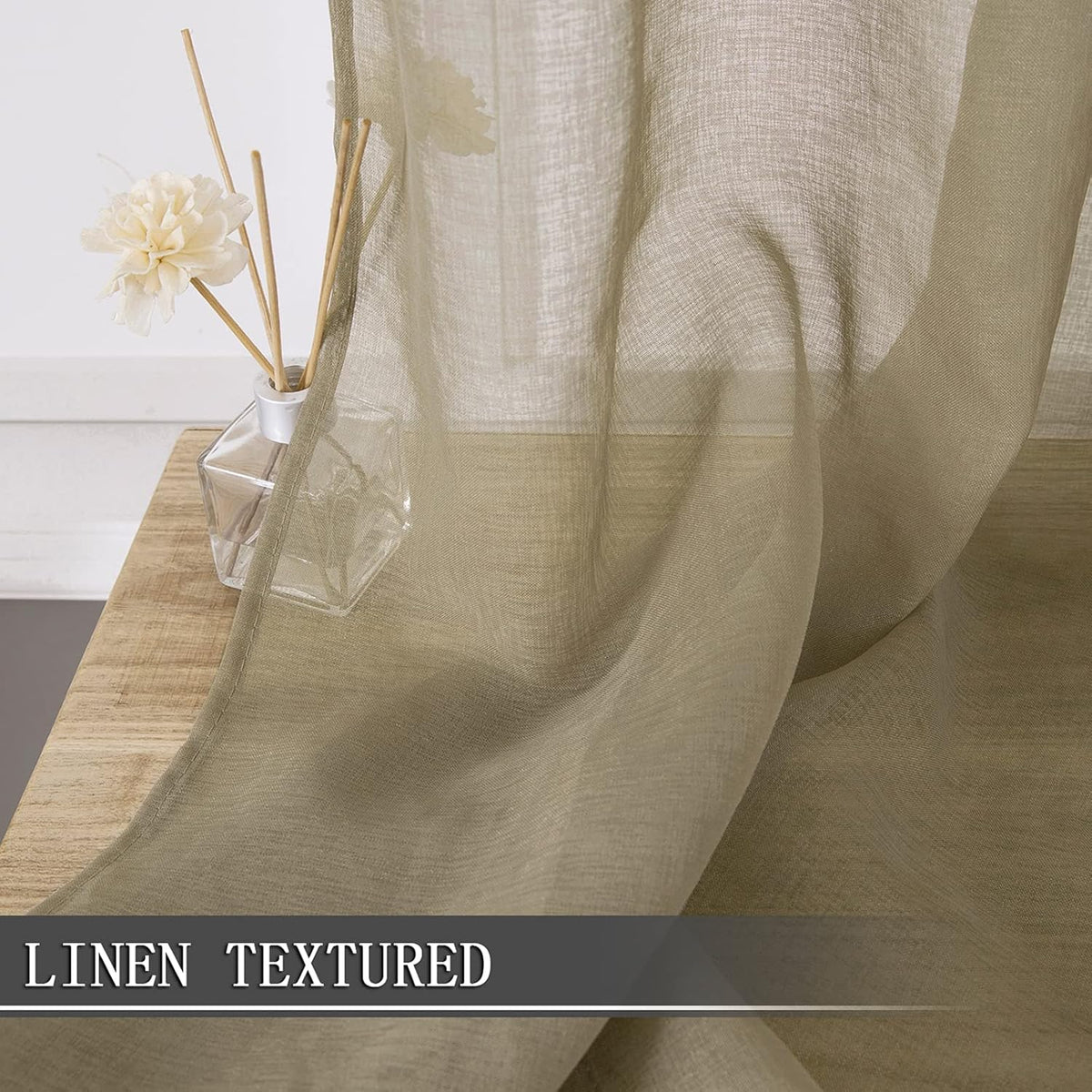 Tollpiz Sheer Tier Curtains Kitchen Linen Textured Half Curtain Sheers Light Filtering Rod Pocket Voile Bathroom Short Curtains for Farmhouse, 25 x 30 inches Long, Taos Taupe, Set of 2 Panels