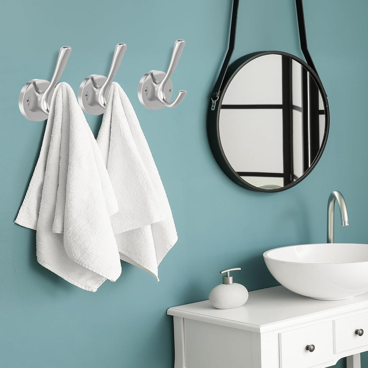 Brushed Nickel Wall Hooks, 4 Pack Heavy Duty Coat Towel Hook Metal Double Hook Wall Mounted Hanging, Bath Towel Hooks for Entryway Cubicle Bathroom Closet Garage