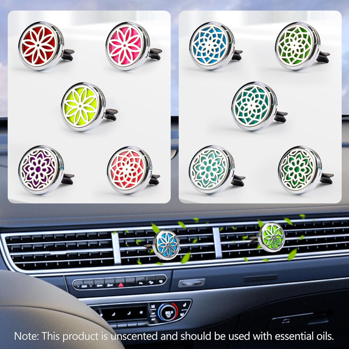 ttstar Car Diffuser Vent Clip - 30mm Aromatherapy Essential Oil Car Diffuser Vent Clips with 36 Refill Pads (3 Lotus Vent Clips, Metal)