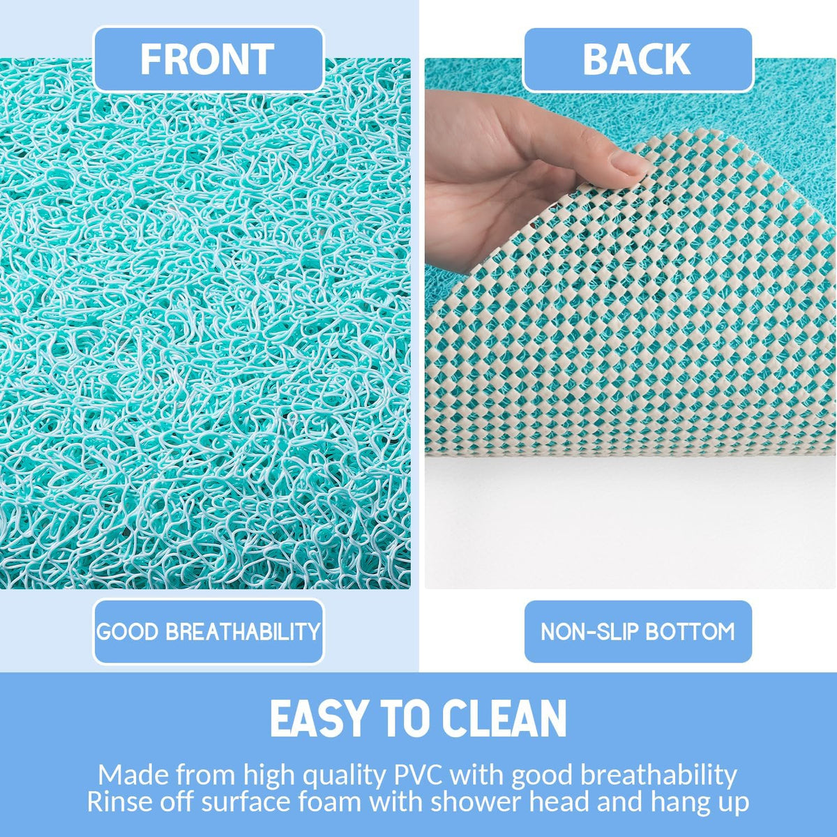 Non-Slip Bathtub Mat, Anti Slip Shower Mat, Fast Drying Bathtub Mats, Foot Scrubber Mat, Anti Slip Mat for Tub, Floor, Bathroom, Kitchen, Home, Hotel (Turquoise Blue 40"×16")