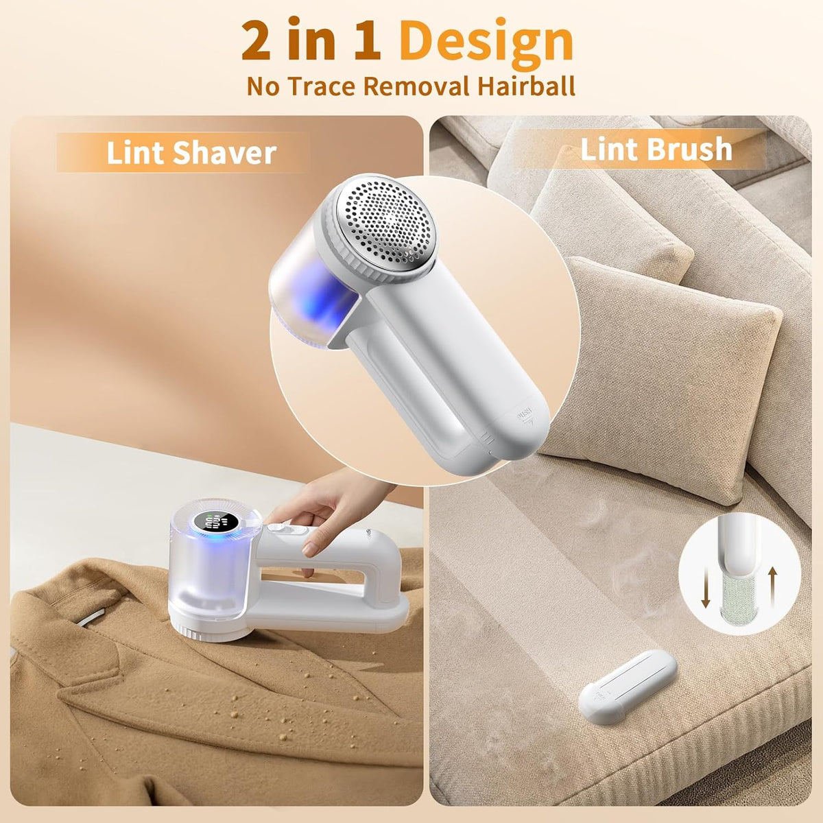 coldSky Electric Fabric Shaver & Lint Remover, Rechargeable Portable 3-Speed LED Digital Display Sweater Defuzzer for Clothes, Sofa, Bedding - Removes Lint, Hairball, Fuzz - White