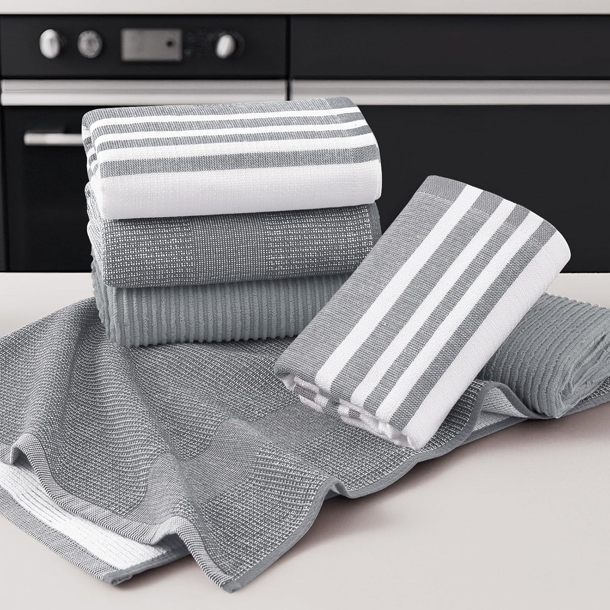 Homaxy Premium Kitchen Towels(18”x 28”, 12 Pack), Large Cotton 380 GSM Kitchen Hand Towels, Soft and Absorbent Terry Dish Towels, Multipurpose Tea Towel Set with Hanging Loop, Grey