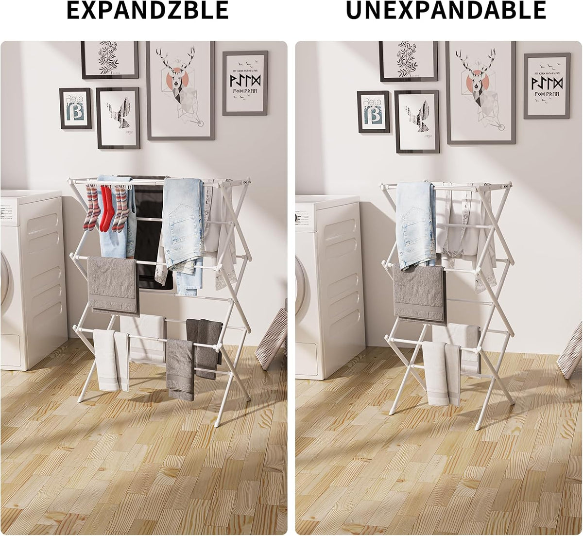 3 Tier Clothes Drying Rack,Foldable & Portable Clothing Drying Rack,Space-Saving Design, Indoor & Outdoor Laundry Rack for Drying Clothes,Metal Dryer Rack-Pure White