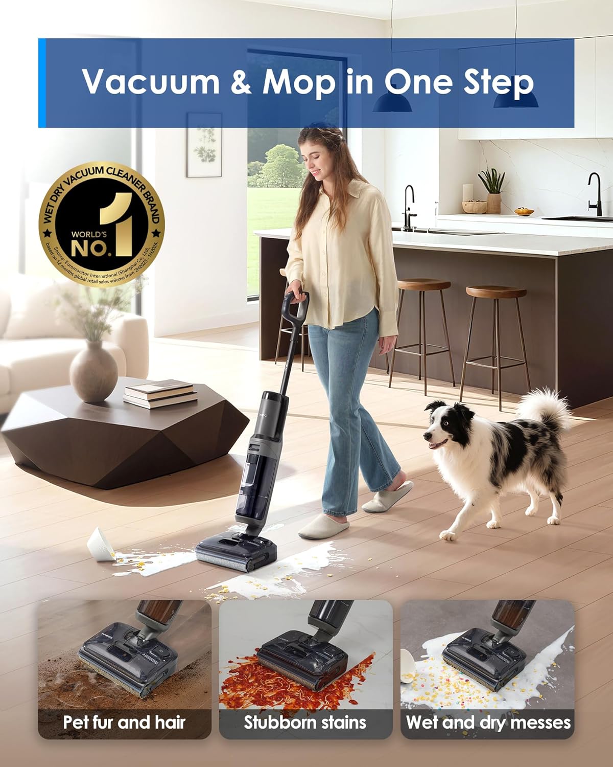 Tineco Floor ONE i6 Stretch Wet Dry Vacuum Cleaner, Vacuum & Mop All in One, 20kpa Powerful Suction, Up to 40 Minutes Runtime, 180° Lay-Flat, Anti-Tangle Design, Full-Path Self-Cleaning&185℉ Flashdry