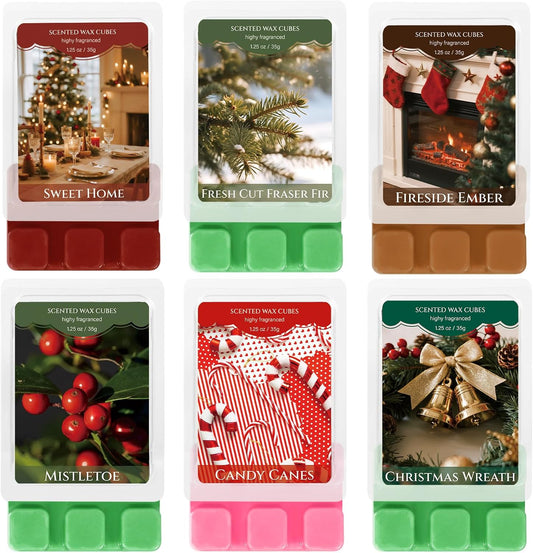 SCENTORINI Christmas Wax Melts, Scented Wax Melts 6 Pack - Non-Toxic, Natural Soy Wax Cubes for Wax Warmers, Long Lasting Strong Scent for Holiday Home Fragrance