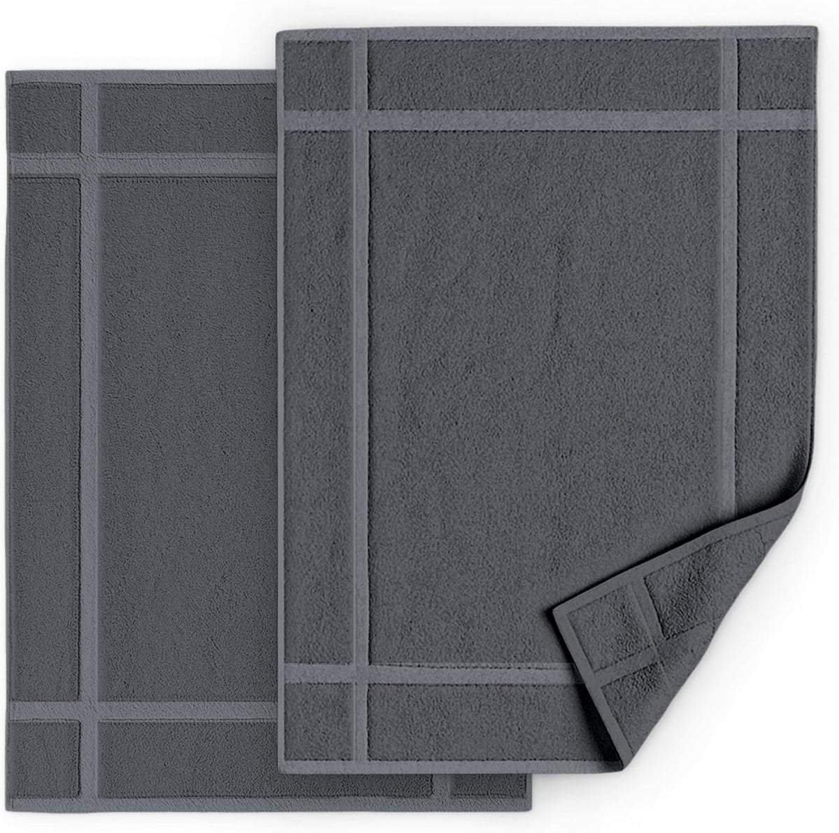 Pearl Linens Pack of 2 Washable Cotton Bath Mat 18x25 - Soft & Absorbent Quick Dry Bathroom Mat Set, Not Bathroom Rugs After Shower Mat, Terry Bath Tub Mat, 687 GSM Dark Grey