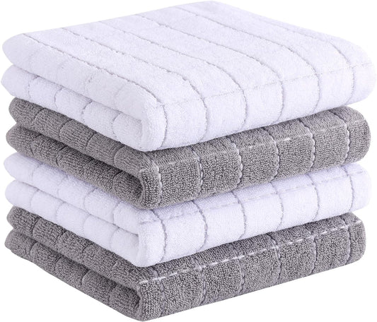 Homaxy 100% Cotton Terry Kitchen Towels(Mixed Color, 13 x 28 Inches), Checkered Designed, Soft and Super Absorbent Dish Towels, 4 Pack