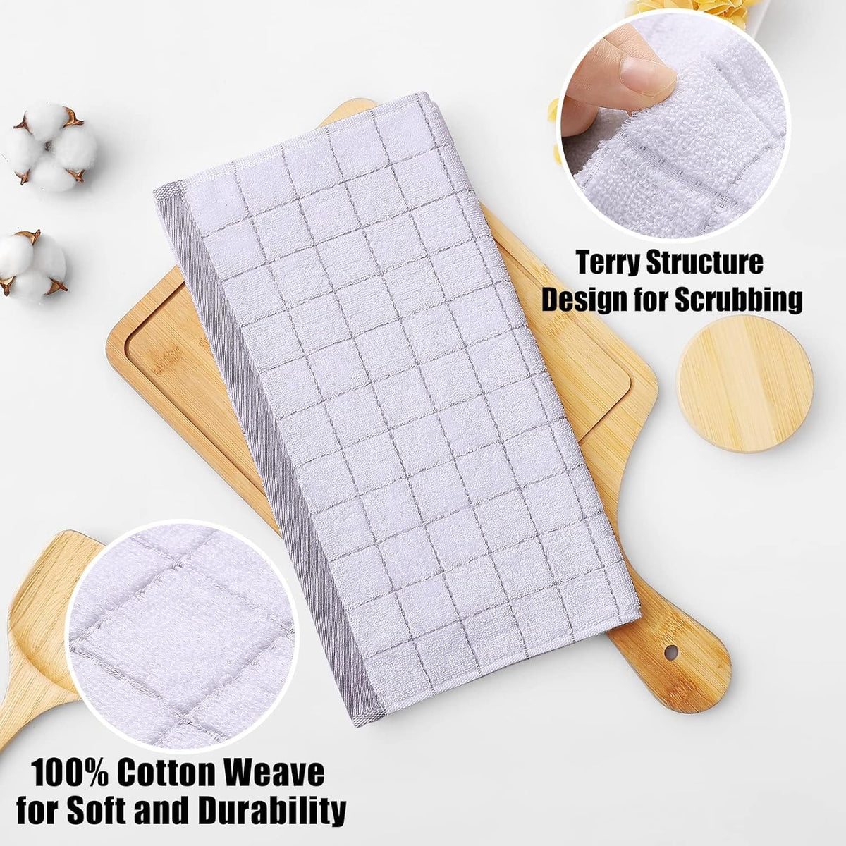 Homaxy 100% Cotton Terry Kitchen Dish Cloths, Ultra Soft and Absorbent Dish Towels for Kitchen, Suitable for Drying and Washing Dishes, 12 Pack, 12 x 12 Inches, Mixed Colour